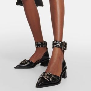 GANNI BLACK BUCKLE OPEN CUT PUMPS